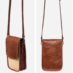 EUC JOHNNY WAS COGNAC ITALIAN RAFFIA MICRO CROSSBODY